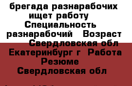 брегада разнарабочих ищет работу. › Специальность ­ разнарабочий › Возраст ­ 30 - Свердловская обл., Екатеринбург г. Работа » Резюме   . Свердловская обл.